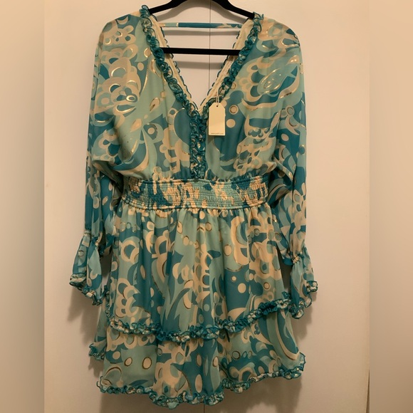 JODIFL Dresses & Skirts - NWT Jodifl Teal and Cream Patterned Dress (NWT1)